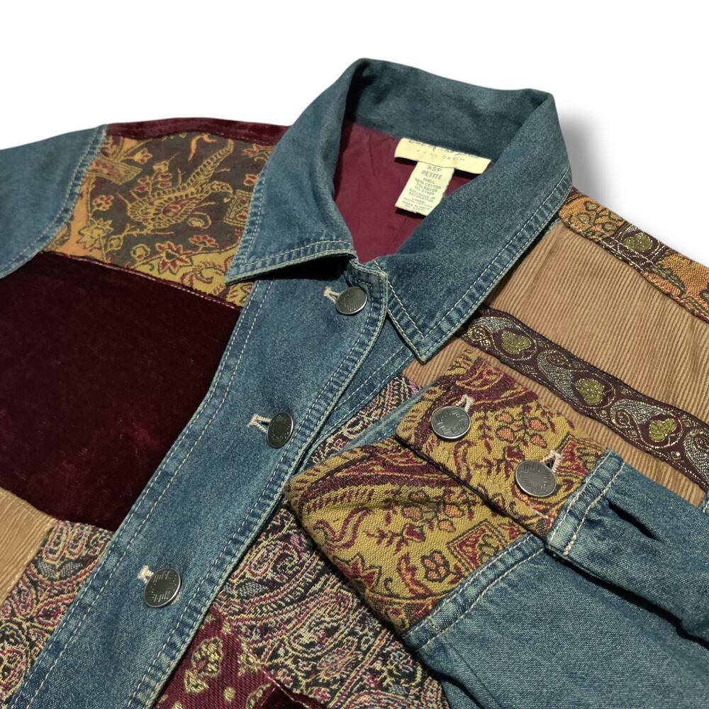 J Jill Out of the Blue Denim Jean Jacket Women's XSP Petite Patchwork Corduroy